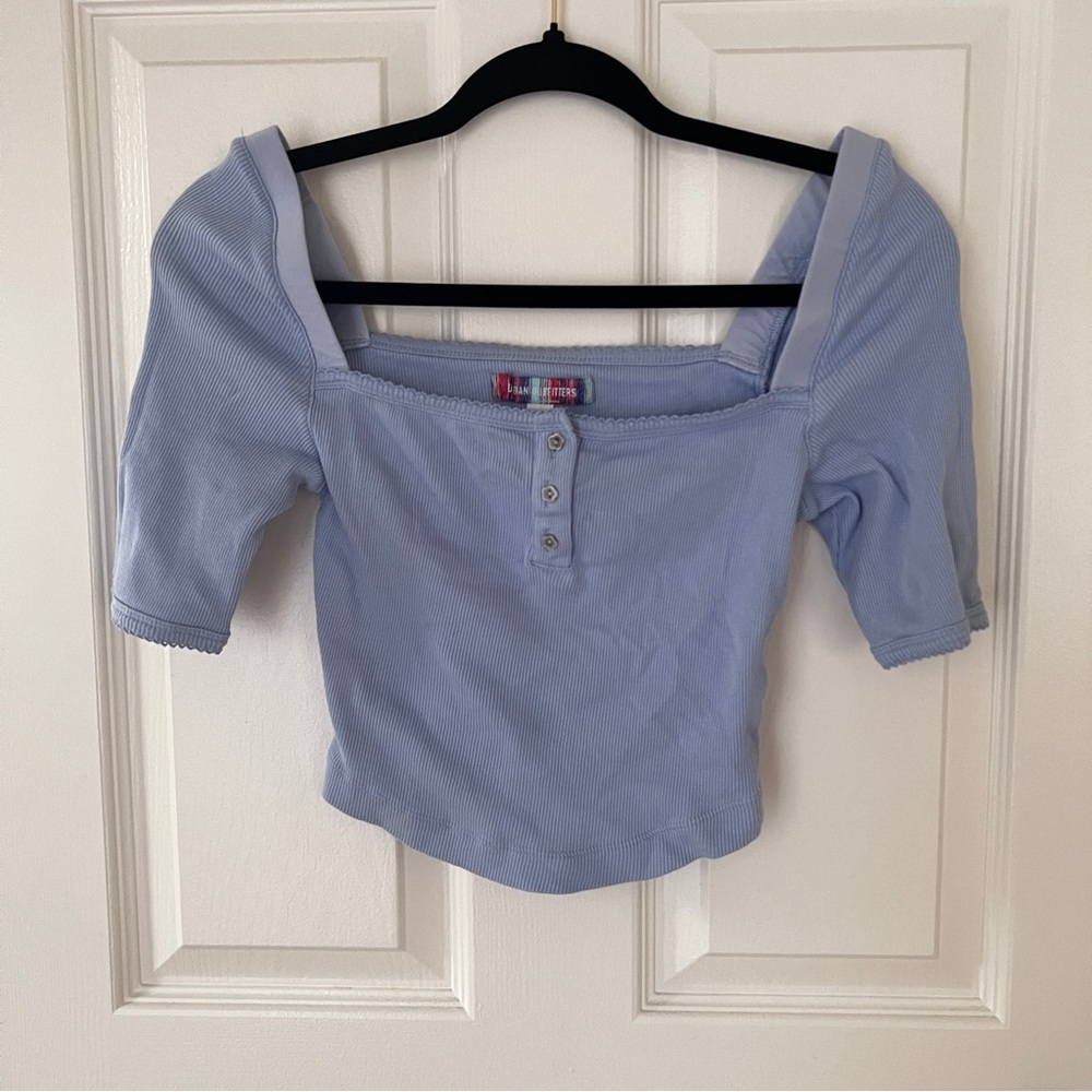 BDG Women’s Charli Henley Square Neck Ribbed Top Urban Outfitters Light Blue S